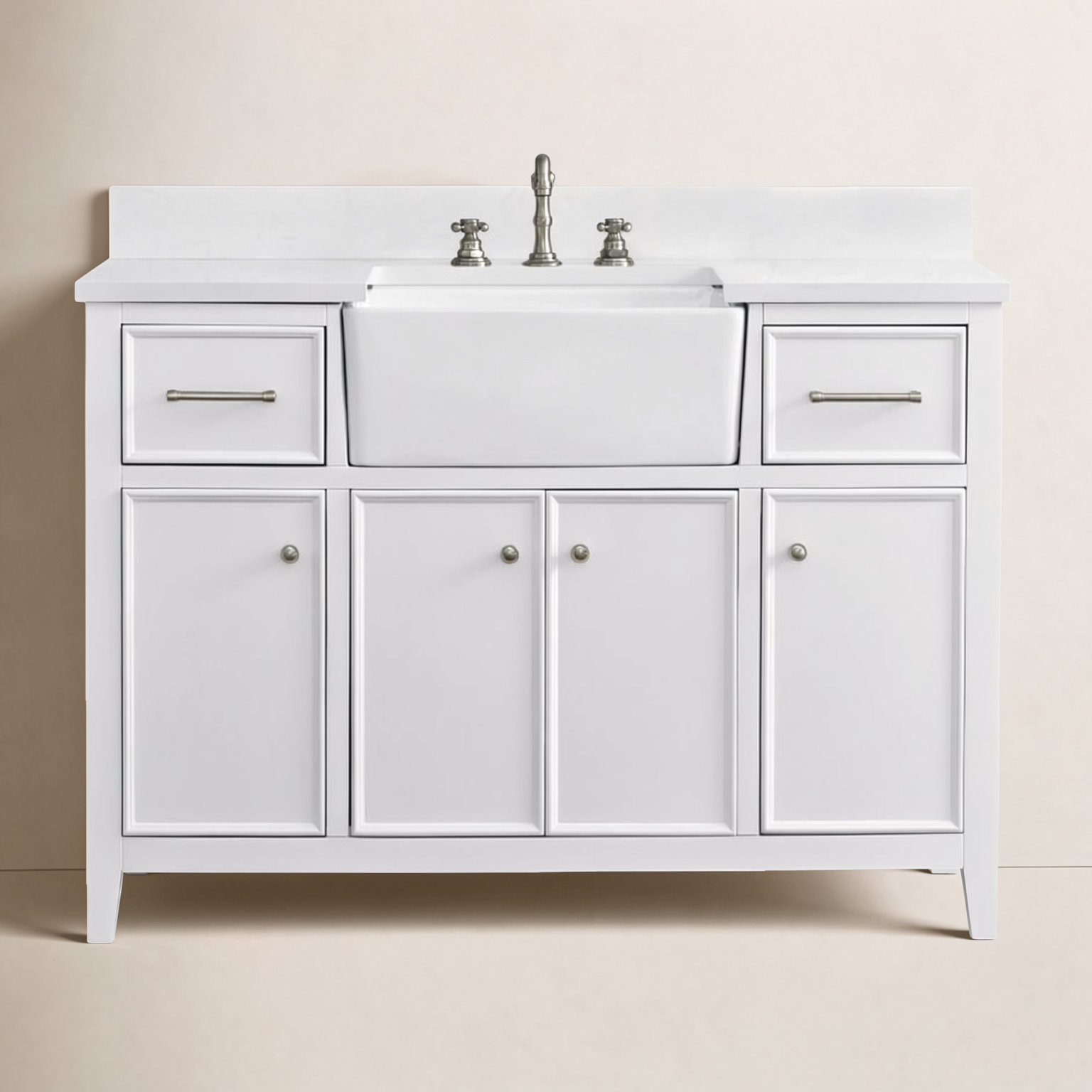 Aisa 48" Pine Single Bathroom Vanity, White/Brushed Nickel