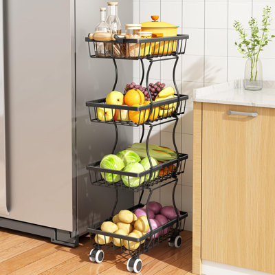 Fruit Basket Kitchen Pantry Organizers And Storage ,4 Tier Stackable Metal Wire Basket Stand,(Black)