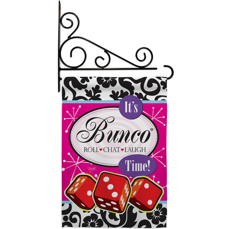C’est le temps de Bunco ! -Support mural décoratif Fansy impressions 2 faces en polyester 18,5 x 13 po. Ensemble de drapeaux de jardin