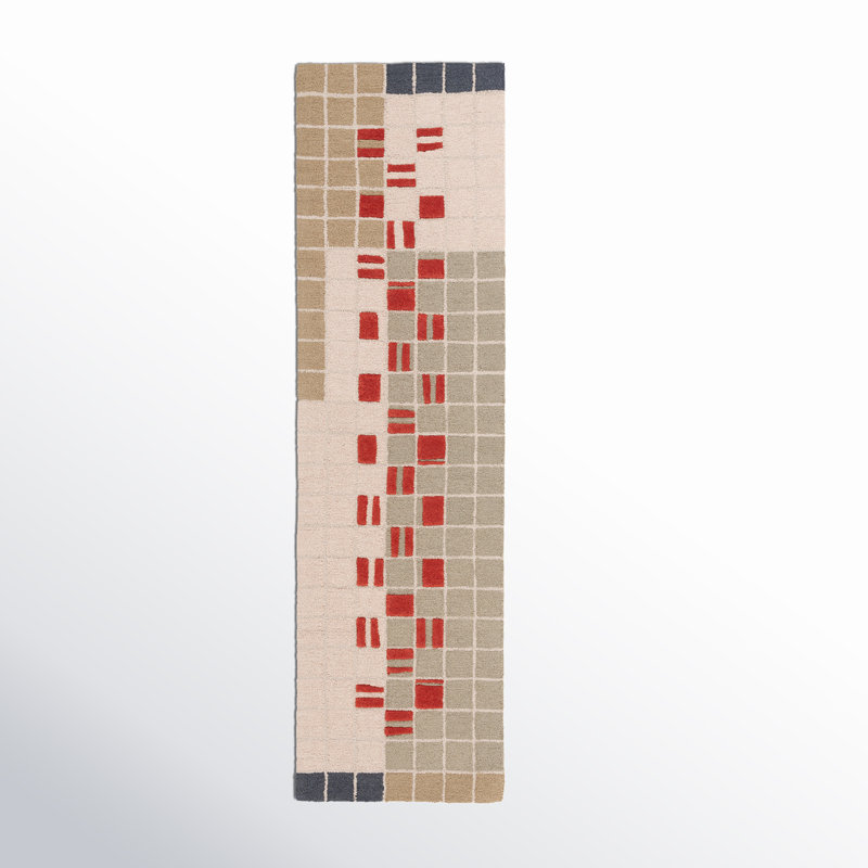 Elswick Geometric Hand Tufted Wool/Cotton Area Rug in Gray/Red/Beige, Runner 2'3" x 8'