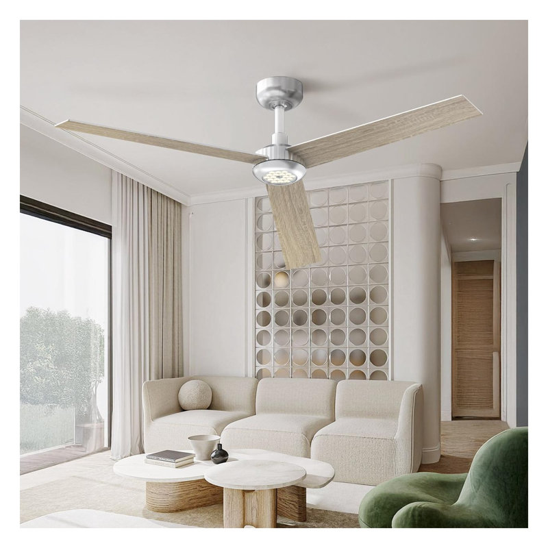 52-Inch Modern Silver Ceiling Fan with Integrated LED Light and Remote Control