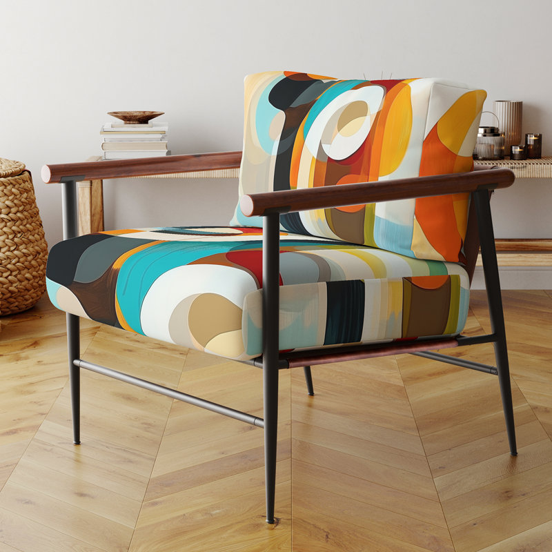 Upholstered Accent Chair, Brown Round Arms
