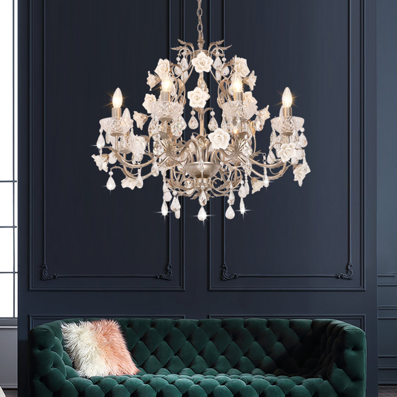 Lustre en cristal de luxe style bougie à 8 lumières Ree