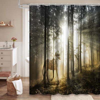 Mystical Horse Fairy Forest Landscape Shower Curtain with 12 Hooks