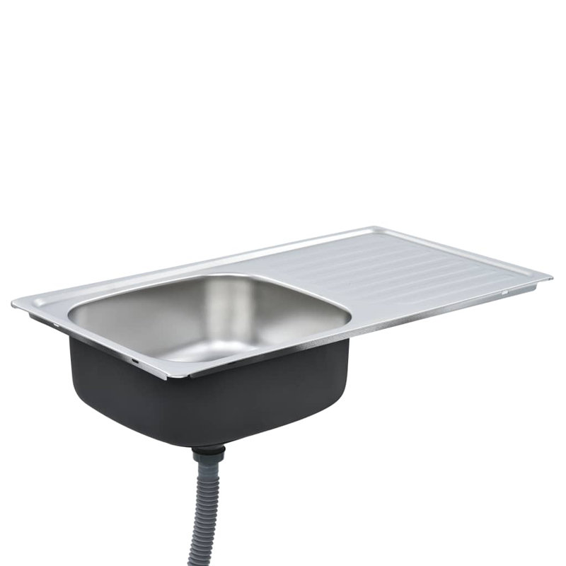 vidaXL Kitchen Sink, Drop-in Sink with Drainboard, Single Bowl, Stainless Steel