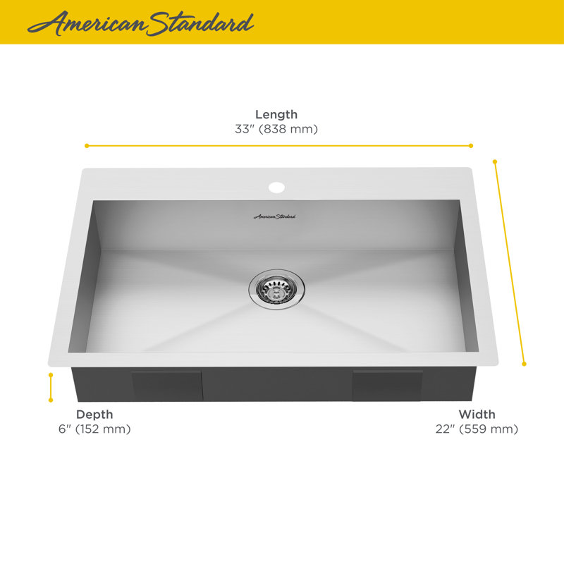 Edgewater 33'' L Drop-In Single Bowl Stainless Steel Kitchen Sink
