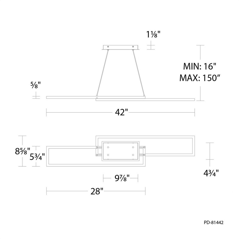 42'' Black and Aged Brass LED Linear Pendant Light
