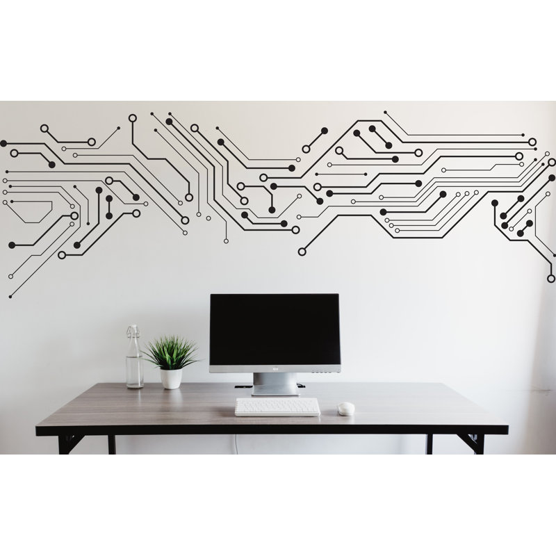 Autocollant de circuit imprimé, technologie vinyle, art mural, décor de circuit d'ordinateur, code binaire, science, autocollant mural, bureau 160LU