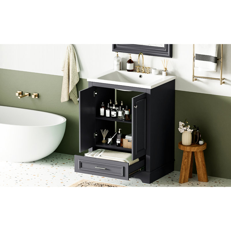 Armoire de salle de bain 24 po avec lavabo en céramique, Blue Grey