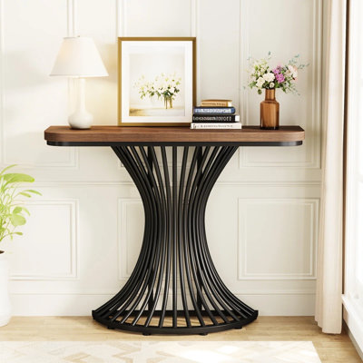 39.37" Console Table, Sofa Table with Geometric Metal Base