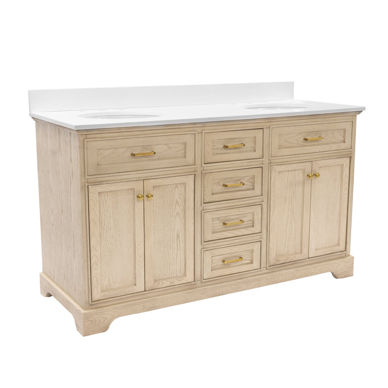 Ensemble de meuble-lavabo double 60 po Ronnie, Blanc d'ingénierie, Chêne gris-beige