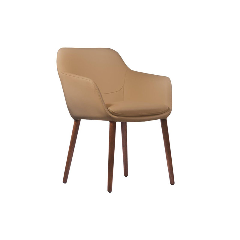 Karel 19.5'' H Genuine Leather Upholstered Oak Armchair, Dark Beige