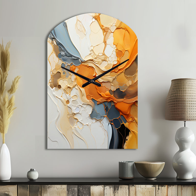 Orange orange, dessin au trait abstrait, expression artistique - horloge en métal, Moyenne