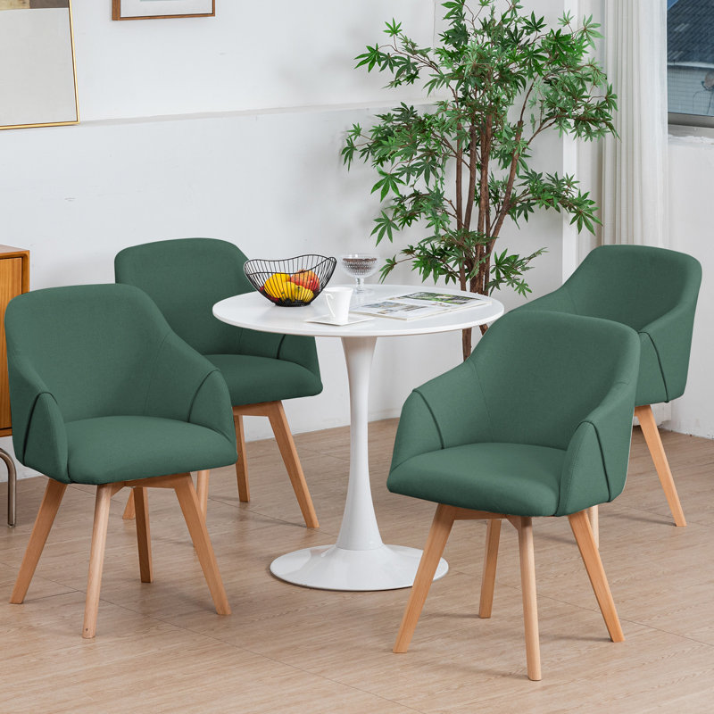 Fegan Swivel Linen Upholstered Back Side Chair, Green, 4