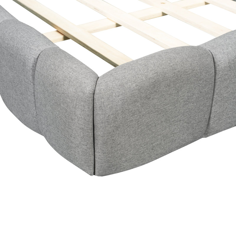 Lit plateforme tapissier avec tissu épais, lit au sol avec structure solide, Gris