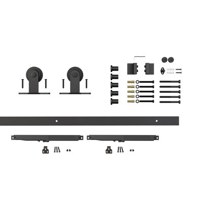 78 in Soft Close Black Solid Steel Sliding Rolling Barn Door Hardware Kit for Single Wood Doors