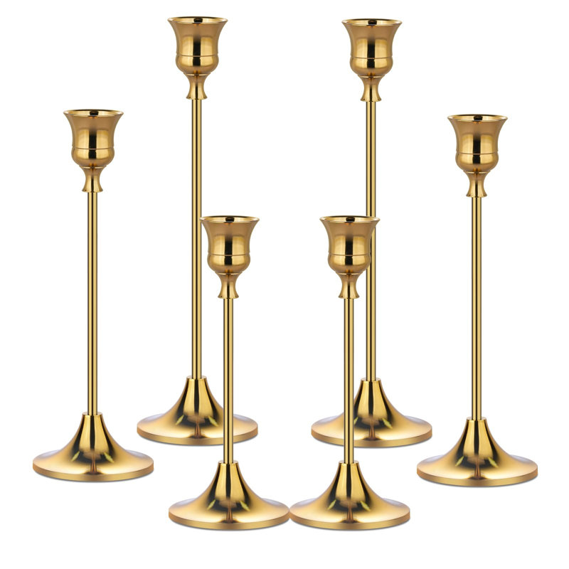 Ensemble de 6 porte-bougies en métal, Doré
