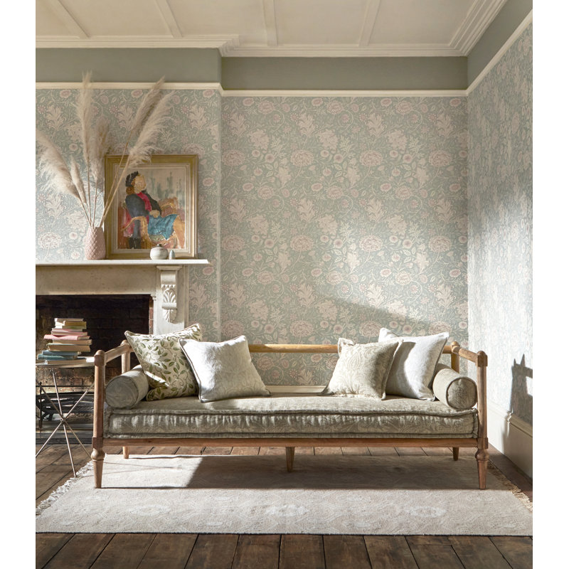 Double Bough Wallpaper, Teal Rose