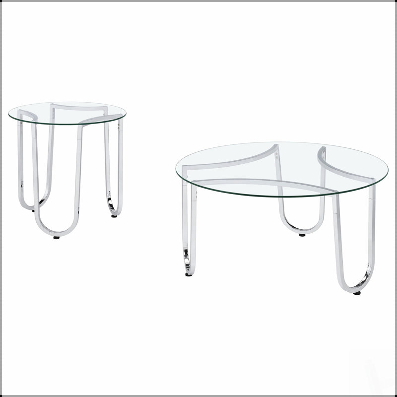 Ensemble de tables basses rondes chromées 2 pièces avec dessus en verre trempé, parfait pour les salons modernes et élégants