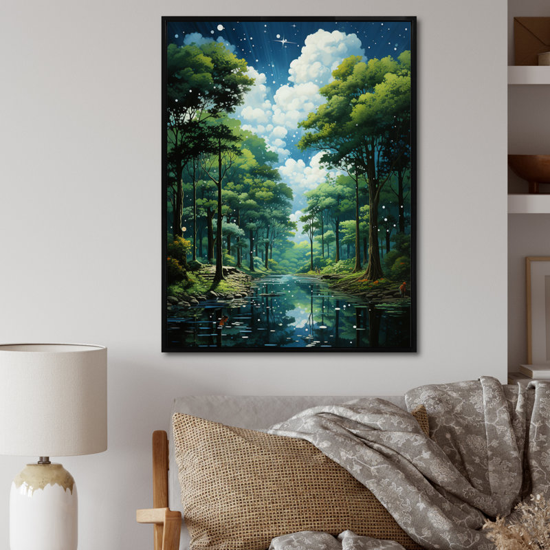 Toile Bold Forest Emerald VI - Décoration murale paysage et nature, H 44 po x l 34 po x P 1,5 po, Cadre flottant noir