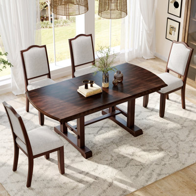 Ensemble de salle à manger rectangulaire traditionnel extensible 5 pièces en bois massif et acacia, couleur cerisier, avec table extensible (76,89 x 34,96 x 30,28 pouces).