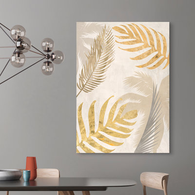 Palm Leaves Gold III 1 Piece Wrapped Canvas Painting
