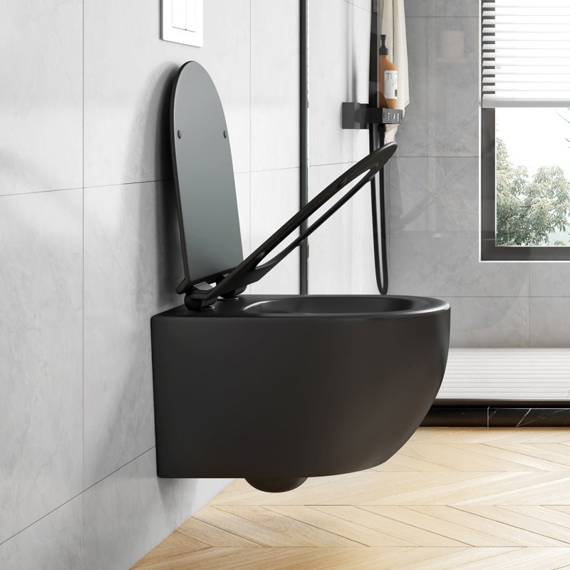 Hampton Elongated Wall Mount Toilet Wall Hung Toilet Bowl, Matte Black