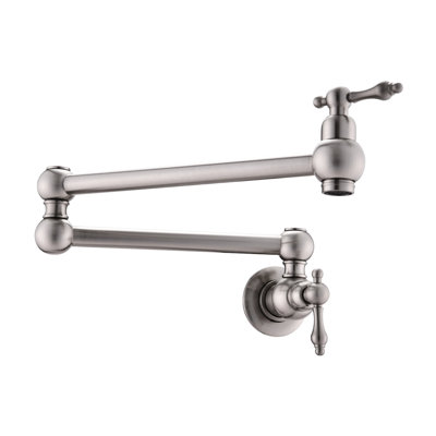 Robinet de remplissage de pot de cuisine en nickel brossé, fixation murale avec fonction pliante, poignées doubles pour un contrôle facile de l'eau, robinet de surface en nickel, rotatif à 360 °, gestion, à la corrosion