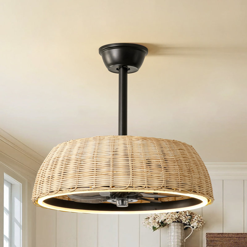 Ventilateur de plafond 21 po en rotin avec lumière DEL et télécommande inclus
