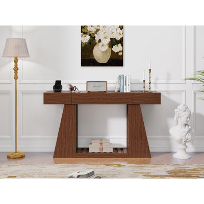 Console étroite de 60 pouces avec prise de courant intégrée, canapé de style campagnard derrière le canapé, table de vestibule avec compartiment de rangement latéral et tablette inférieure à lattes,