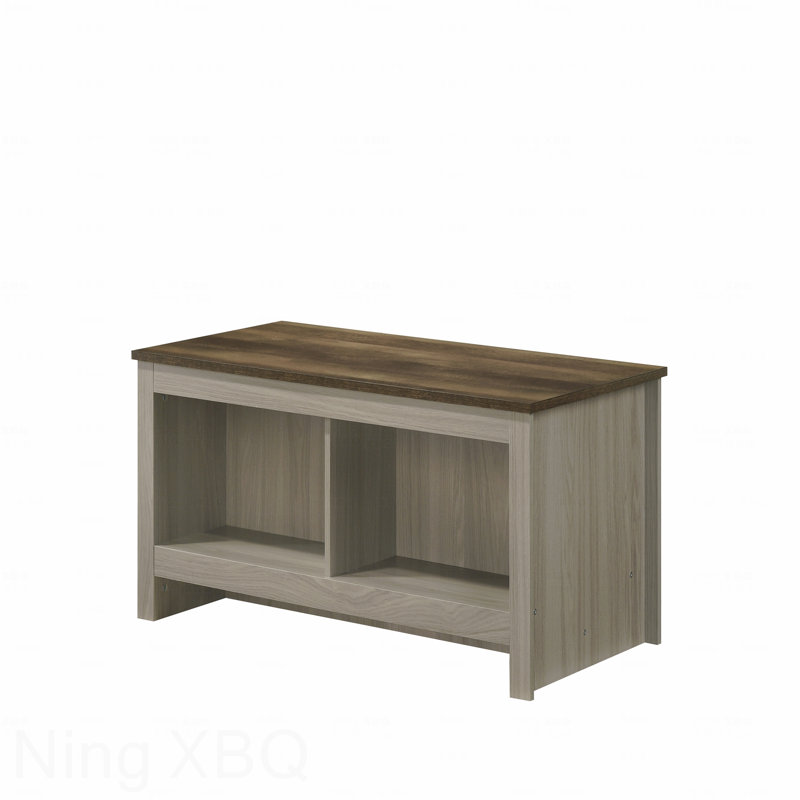 Table basse en chêne gris de 43 po avec tablettes ouvertes à l'avant et à l'arrière