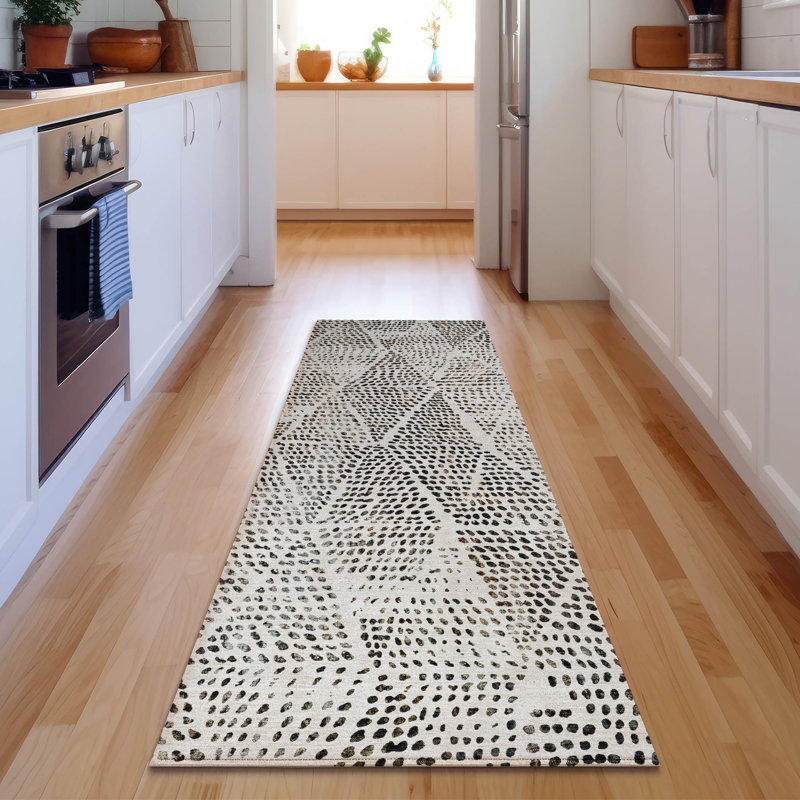 Tapis ivoire Cerrito AMF591 lavable à la machine de qualité supérieure, Tapis de couloir 2 pi 3 po x 7 pi 6 po