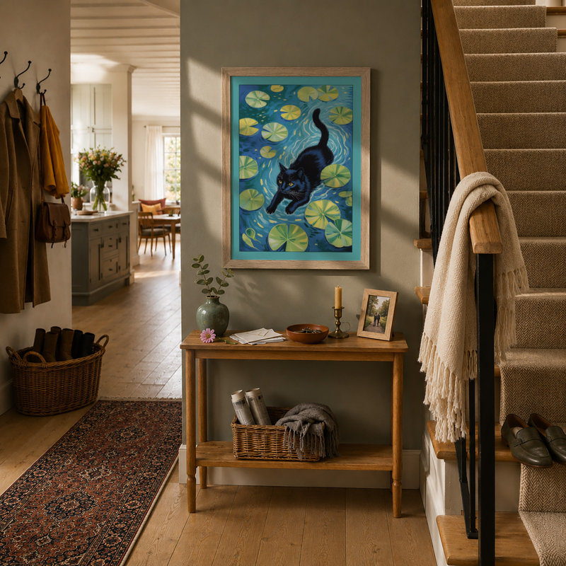 Floating Cat Whimsical - Framed Print, Oak, A3 - 42.0 x 29.7 cm