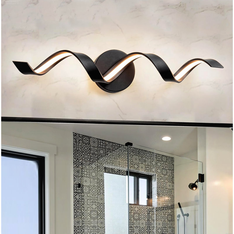 Éclairage de salle de bain moderne à DEL à spirale à intensité variable de 24 po noir mat, Matte Black