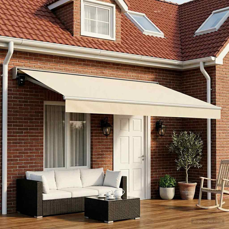 vidaXL Polyester Retractable Patio Awning, 500cm W x 300cm D, Cream