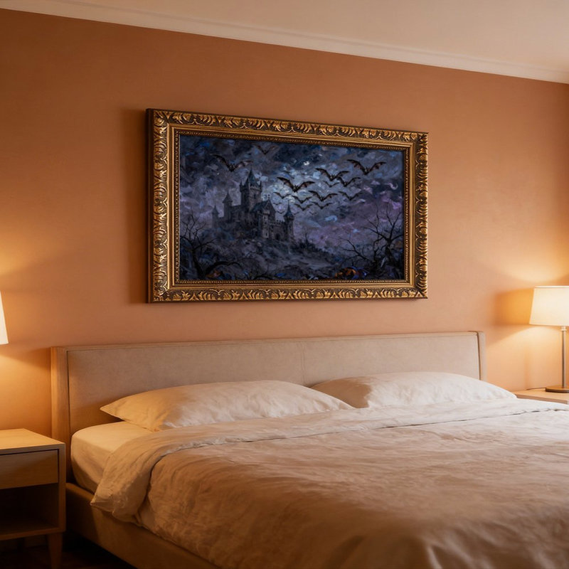 Cadre mural vintage orné de chauves-souris de château gothique – Cadre doré décoratif pour œuvres d'art., L 8 po x l 12 po