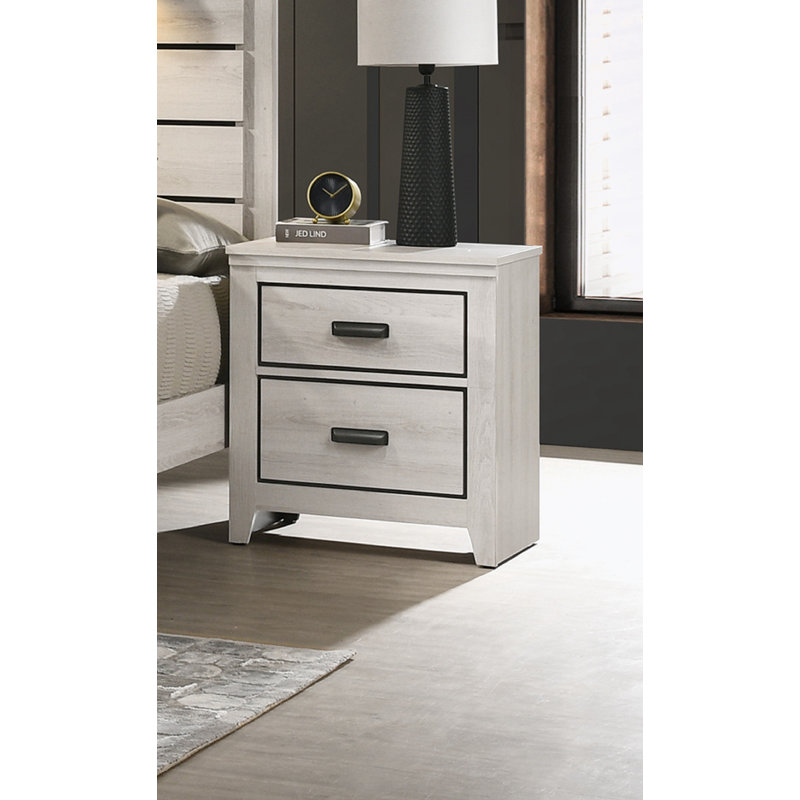 Table de chevet avec deux tiroirs de rangement, Beige
