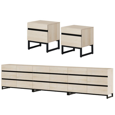 Ensemble de 5 pièces pour chambre à coucher moderne, commode de 142 pouces avec 18 tiroirs et 2 tables de chevet avec 2 tiroirs, ensemble de chambre à coucher de 5