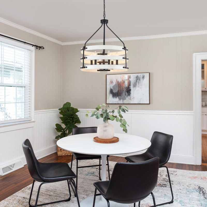 6 - Light 18.66'' Dimmable Farmhouse Rustic Metal Steel Cage Drum Candle Style Chandelier For Kitchen Entryway Hallway Foyer Dining Room Bedroom Living Room