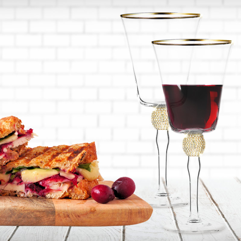 Luxurious Gold and Rhinestone Studded Wine Goblet Set