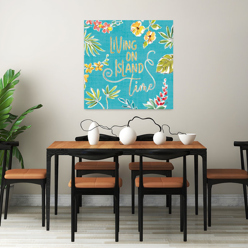Art abstrait tropical, oasis de palmier hibiscus tropical, H 32 po x l 32 po