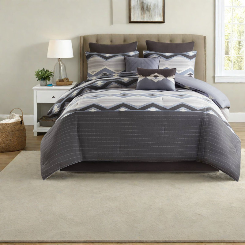 Piece Full Bedding Sets Polyester Rustic Modern Home Bedroom Blue