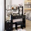 Table de meuble-lavabo à DEL à contrôle de luminosité réglable à 3 couleurs de 17 po de diamètre, avec armoire à miroir pleine grandeur et tabouret rembourré, design américain, noir, 42,87 po de profondeur, 13,79 de largeur, 61,95 de hauteur