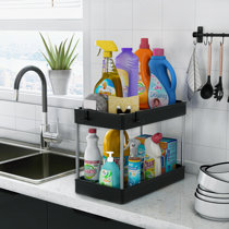 2 Pack Under Sink Organizers and Storage, Under Cabinet Organizer, Bathroom  Organizer Multi-purpose Under Kitchen Sink Storage, Under Sink Organizers  with Handles, 2 Cups and 4 Hooks. (Blue-2Pack) 