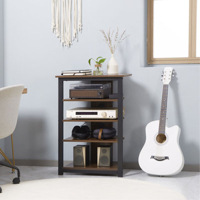 TV Stand, AV Media Stand, Corner Audio Tower with Storage Shelves and Steel Frame, Living Room Storage