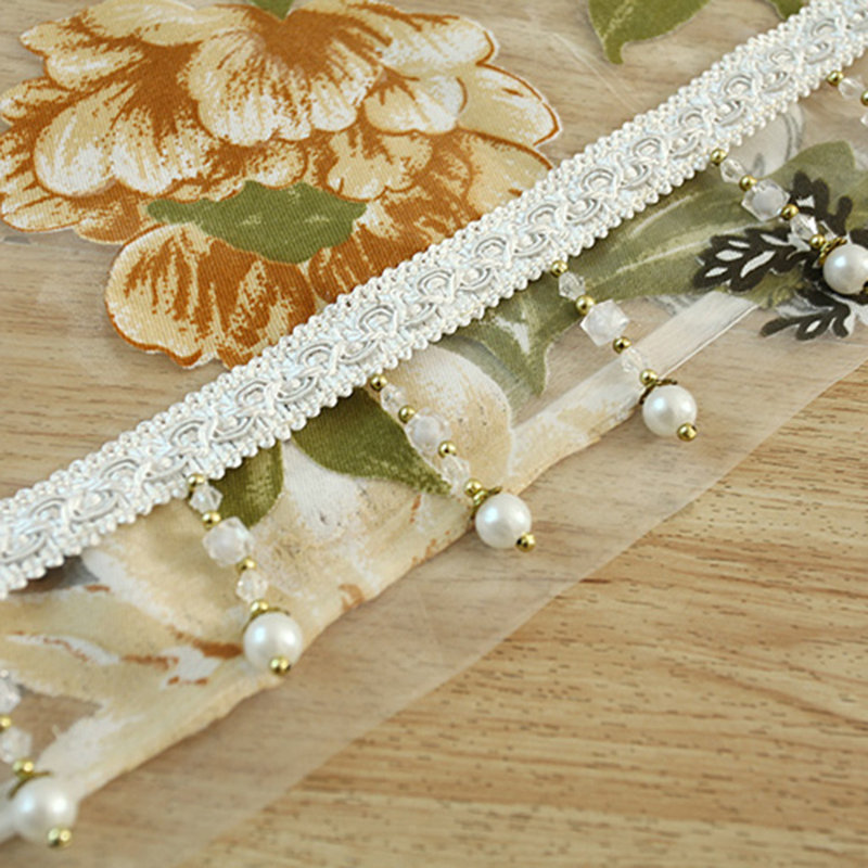2 Panel Retro Peony Rose Sheer Curtains With Beads Vintage Elegant Rod Pocket Semi Floral Sheer Curtain Lace Voile Panel Drapes Tulle Window Curtains For Living Room Bedroom Dining Room Door Coffee 39 X 78 Inch