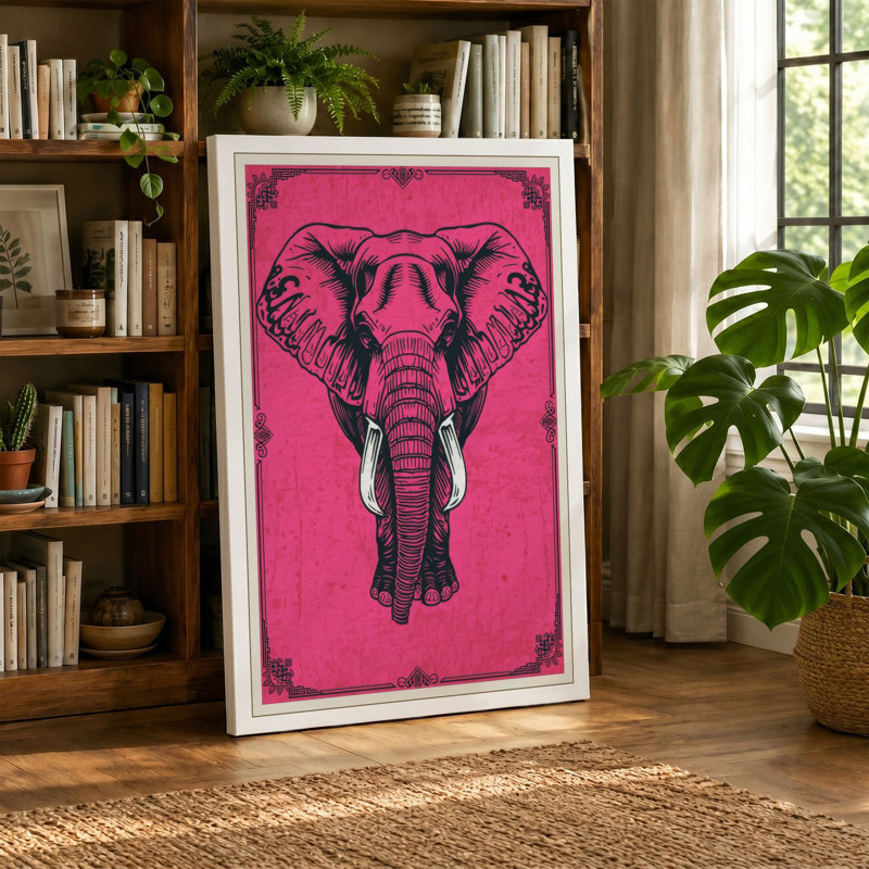 Elephant Heraldic Art Deco - Wrapped Canvas, 36x24 - 91.4 x 61.0 cm, Black Border