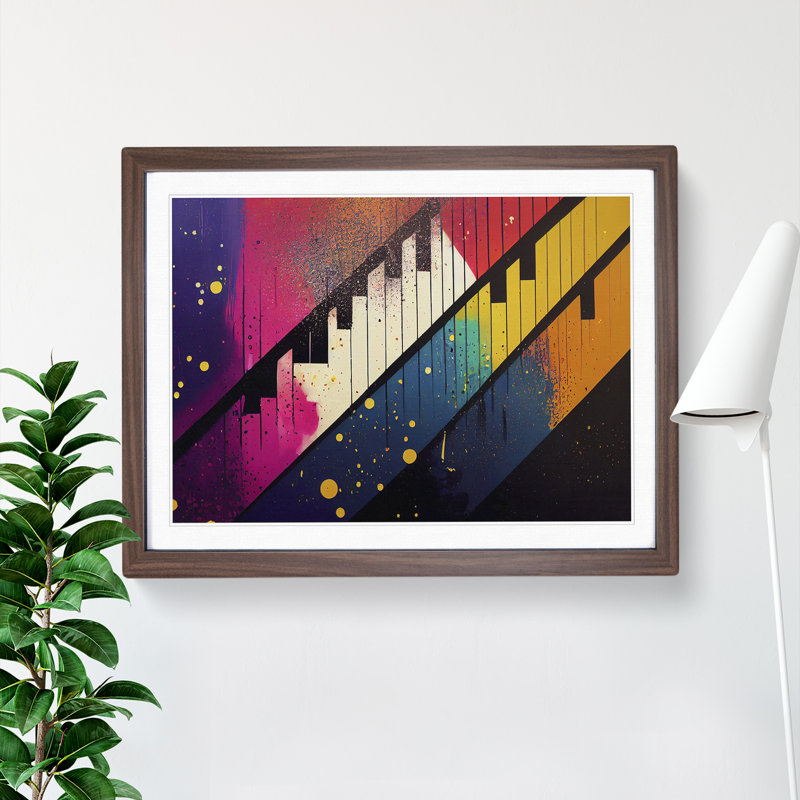 Piano Key Splash Vol.1 1 Piece Single Picture Frame Wall Art, 34cm H x 46cm W x 2cm D, Walnut Framed