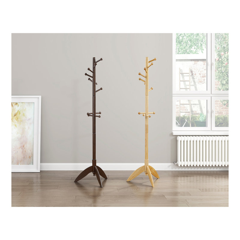 Dark Brown Finish Coat Rack Wood, 11 Hooks Coat Hanger Stand Entryway Home Furniture 1Pc, Dark Brown