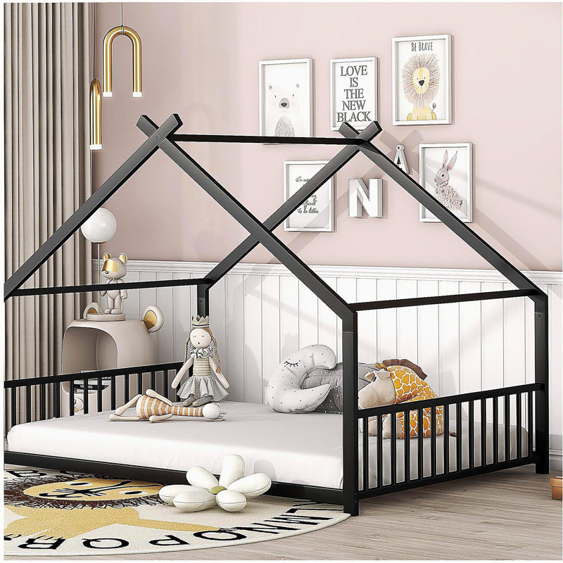 Lit familial double en métal, noir, Double, Noir
